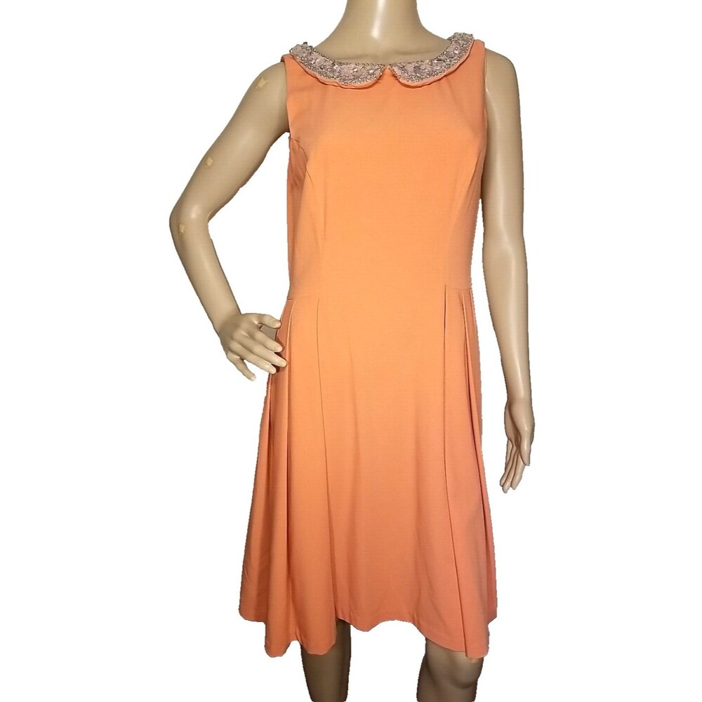 Eva Franco Women's Posey Embellished Peter Pan Collar Dress Papaya Size 8    T15